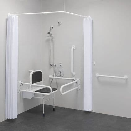 Budget DOC M Disabled Shower Room Pack With Concealed Valves & Curtains - White