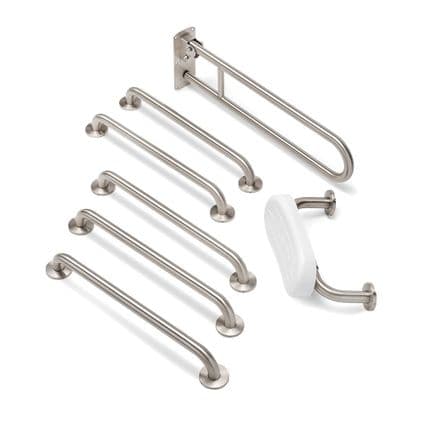 Classic Disabled Toilet Grab Rail Kit with Seat Cushion - Brushed Nickel