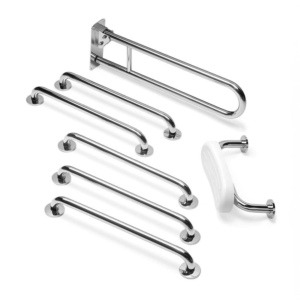 DTUK531X-CP Classic Disabled Toilet Grab Rail Kit With Cushion - Chrome