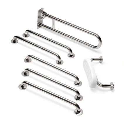 Classic Disabled Toilet Grab Rail Kit with Seat Cushion - Polished Nickel