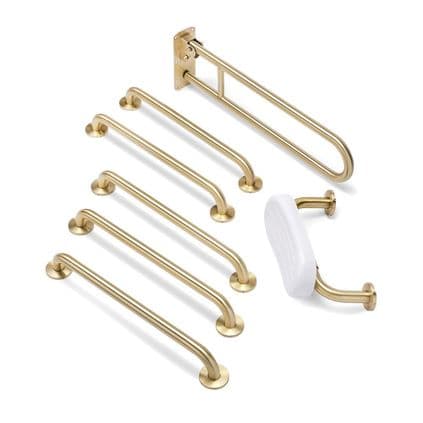 Classic Disabled Toilet Grab Rail Kit with Seat Cushion - Satin Brass