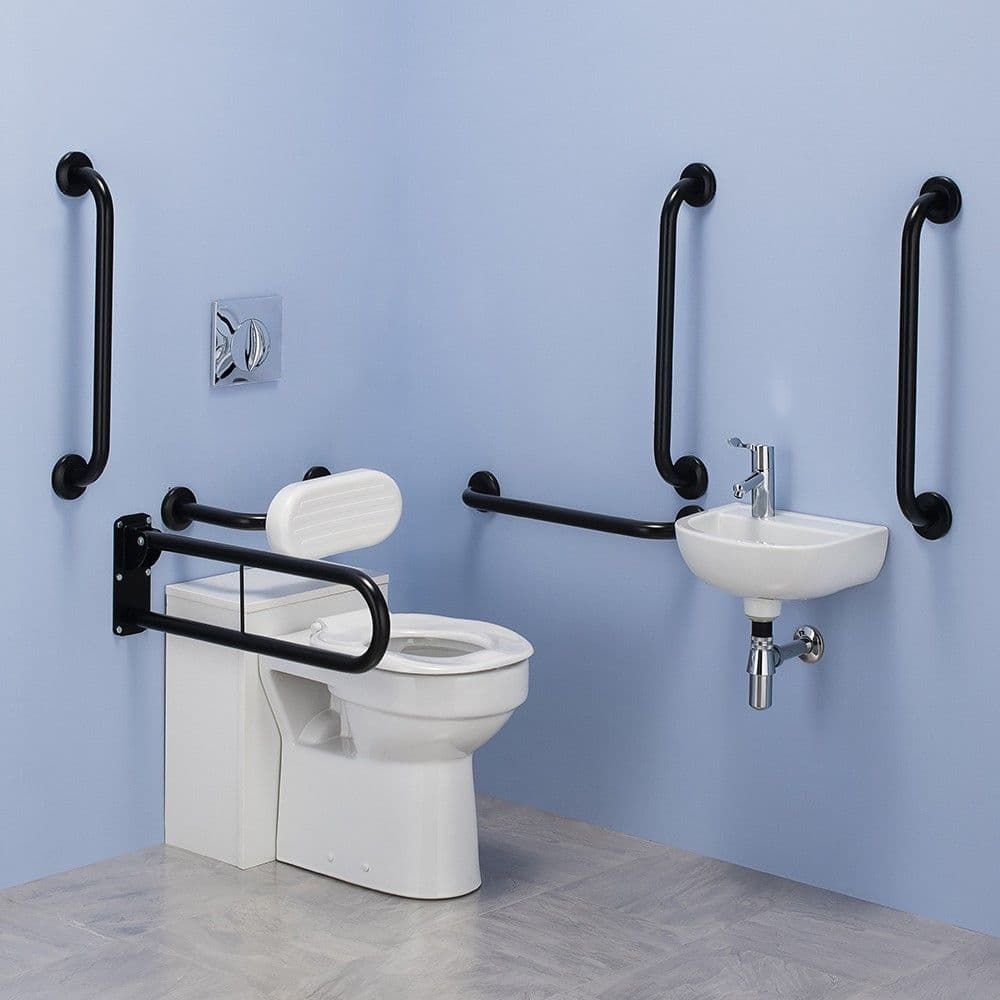 Commercial Back To Wall Disabled Doc M Toilet Pack Matt Black Commercial Back To Wall Disabled Doc M Toilet Pack Matt Black