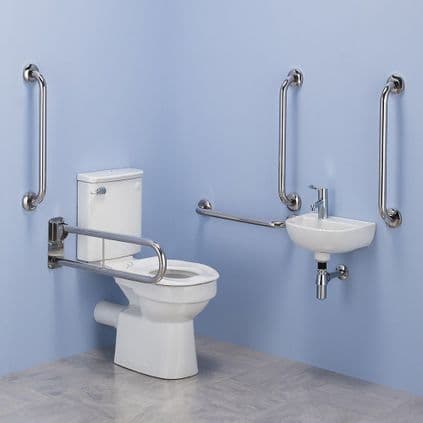 Commercial Close Coupled Disabled Doc M Toilet Pack - Polished Stainless Steel