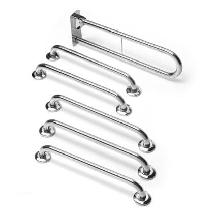 Commercial Disabled Toilet Grab Rail Kit - Polished Stainless Steel