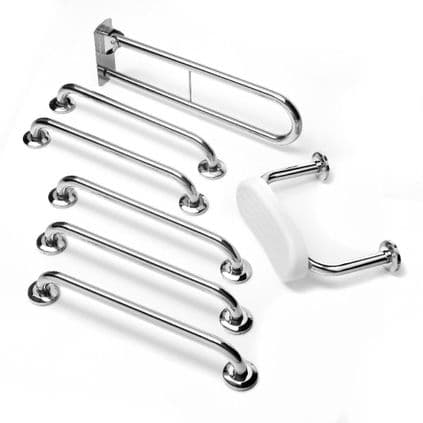 Commercial Disabled Toilet Grab Rail Kit with Seat Cushion - Polished Stainless Steel