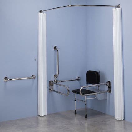 Commercial Doc M / DDA Shower Pack & Curtains - Polished Stainless Steel