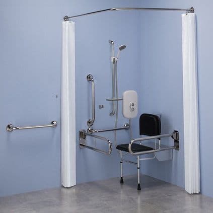 Commercial DOC M Disabled Shower Room Pack With Electric Shower - Polished Stainless Steel