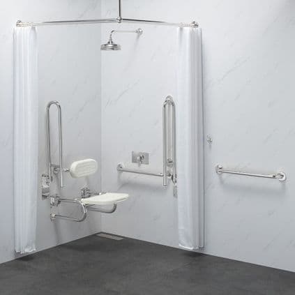 DTUK7022 CLASSIC DOC M / DDA DISABLED SHOWER PACK & FIXED SHOWER HEAD & CURTAINS - WHITE
