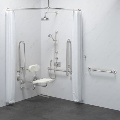 DTUK7026 CLASSIC DOC M / DDA DISABLED SHOWER PACK & FIXED/ADJUSTABLE SHOWER HEAD & CURTAINS - WHITE