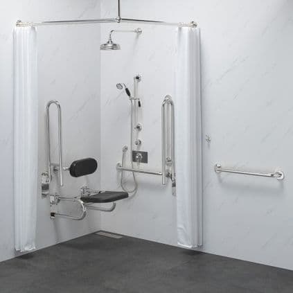 DTUK7027 CLASSIC DOC M / DDA DISABLED SHOWER PACK & FIXED/ADJUSTABLE SHOWER HEAD & CURTAINS - BLACK