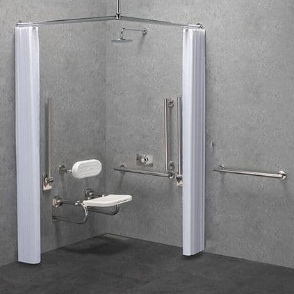DTUK7032 Modern DOC M / DDA Disabled Shower Pack & Fixed Shower Head & Curtains - White
