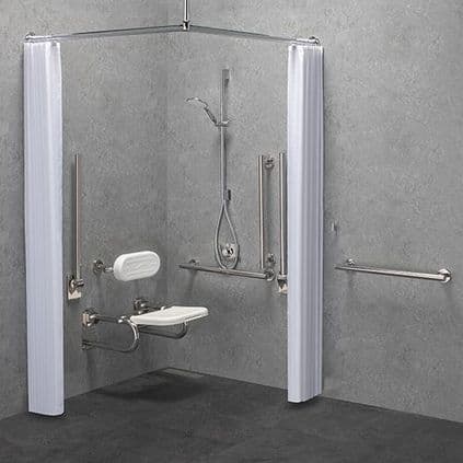 DTUK7034 Modern DOC M / DDA Disabled Shower Pack & Adjustable Shower Head & Curtains - White