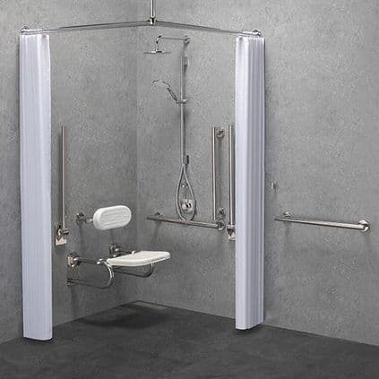 DTUK7036 Modern DOC M / DDA Disabled Shower Pack & Fixed/Adj Shower Head & Curtains - White