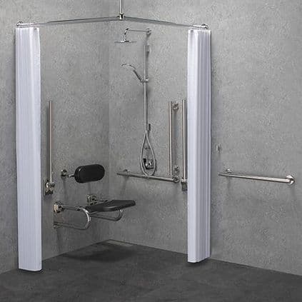 DTUK7037 Modern DOC M / DDA Disabled Shower Pack & Fixed/Adj Shower Head & Curtains - Black