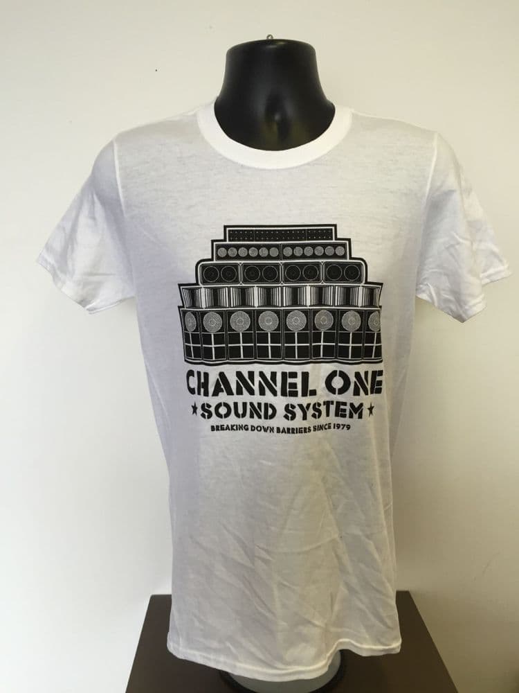 Channel One T-Shirt Speaker Stack - Gildan Cotton White/Black Various sizes