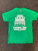 Channel One T-Shirt Speaker Stack Logo  - Gildan Cotton Green/ White Logo - Various Sizes