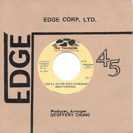 Merlyn Brooks - You'll Never Need Somebody / Pt. 2 (The Turntable / Dub Store) 7