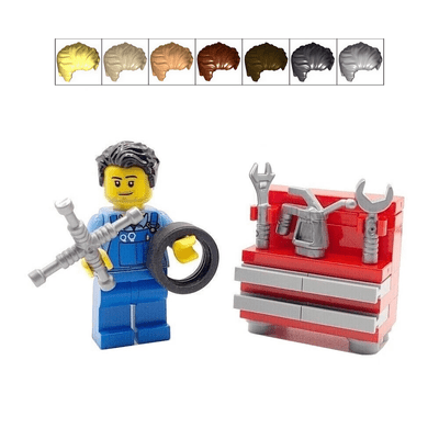 LEGO® Car Mechanic Cake Topper Decoration Made With LEGO® Bricks Garage Man & Work Bench & Tools