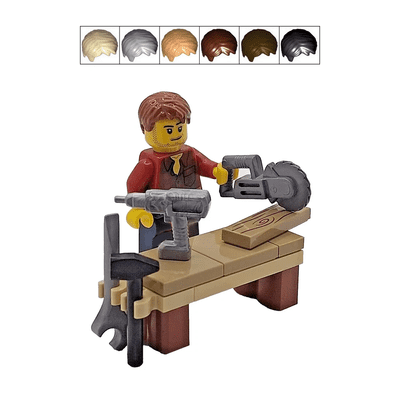LEGO® Carpenter Cake Topper Decoration Joiner Chippy + Bench Saw Drill