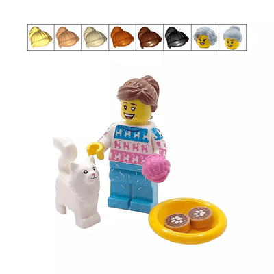 LEGO® Cat Lover Female Cake Topper Decoration With Maine Coon / Long Haired Minifigure Set