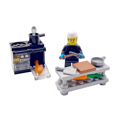 LEGO® Chef Cook Gift Male Minifigure Kitchen Furniture With Oven Bench Food & Tools Fathers Day Idea