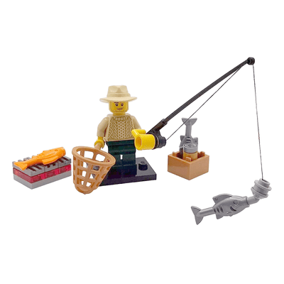 LEGO® Fishing Angling Gift Fisherman Angler Male Minifigure & Rod Basket Net Fish Fathers Day Idea 2