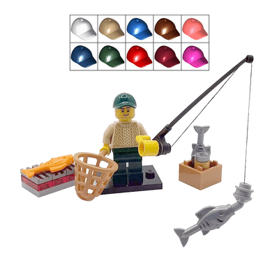 LEGO® Fishing Angling Gift Fisherman Angler Male Minifigure & Rod Basket Net Fish Fathers Day Idea