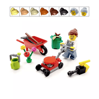 LEGO® Gardening Cake Topper Decoration Female Gardener Minifigure Lawn Mower Wheelbarrow Vacuum