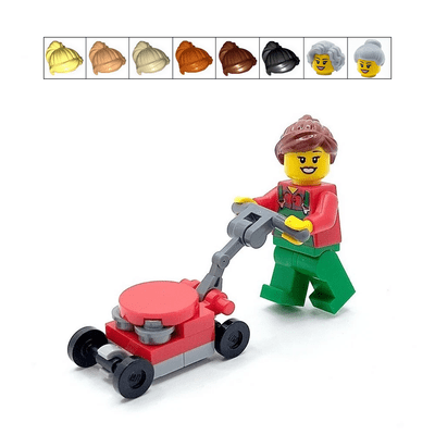 LEGO® Gardening Cake Topper Female Gardener Woman Mowing Grass With Lawn Mower