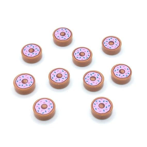 LEGO® Parts 10x Iced Donut & Sprinkles 1x1 Minifigure Food Tiles 98138pb182