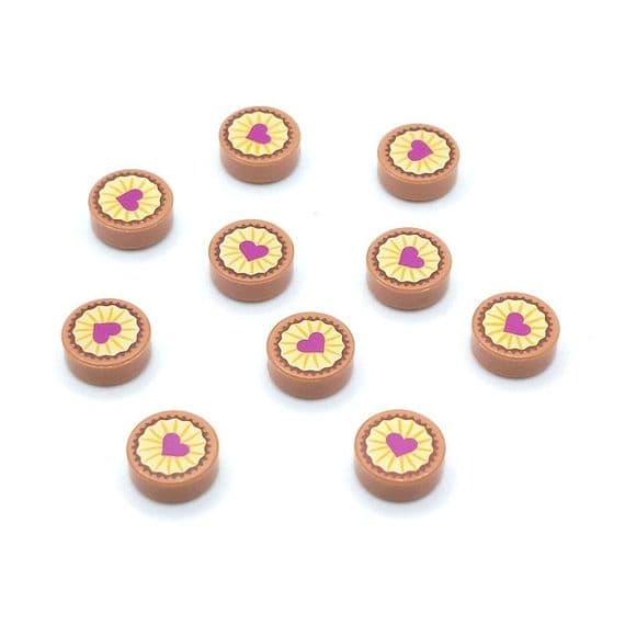 LEGO® Parts 10x Jam Heart Cookie Pastry 1x1 Minifigure Food Tile 98138pb094