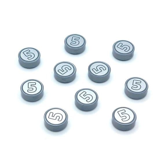 LEGO® Parts 10x Silver Coin 5 Print 1x1 Minifigure Money Tiles 98138pb174