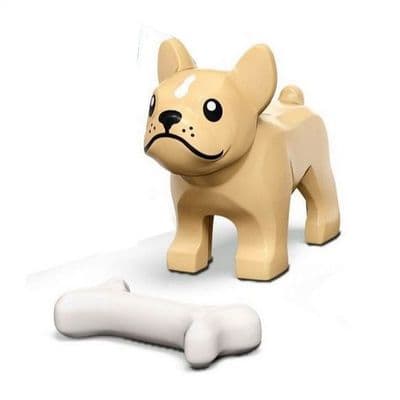 LEGO® Pet Bull Dog Animal Minifigure Tan French Bulldog Pug & Bone 29602pb01 Gift