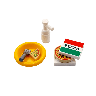 LEGO® Pizza Box With Plate Pizza Slice & Fork Minifigure Furniture Diner Cafe