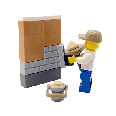 LEGO® Plasterer Gift Male Minifigure & Trowel Hawk Wall & Bucket Builder Workman Dad Fathers Day