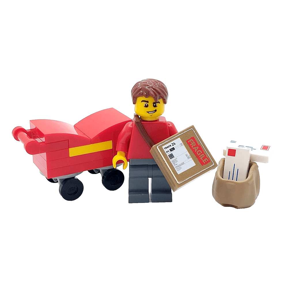 LEGO Postman Gift Postie Postal Worker Mail Man Minifigure With Trolley ...