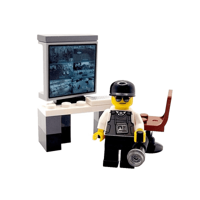 LEGO® Security Guard Gift Watchman Man Male Minifigure With Torch Desk & CCTV Fathers Day Idea