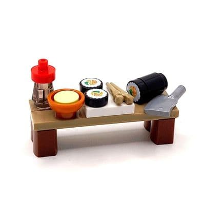 LEGO® Sushi Table Set Minifigure Scale Furniture Food Accessories