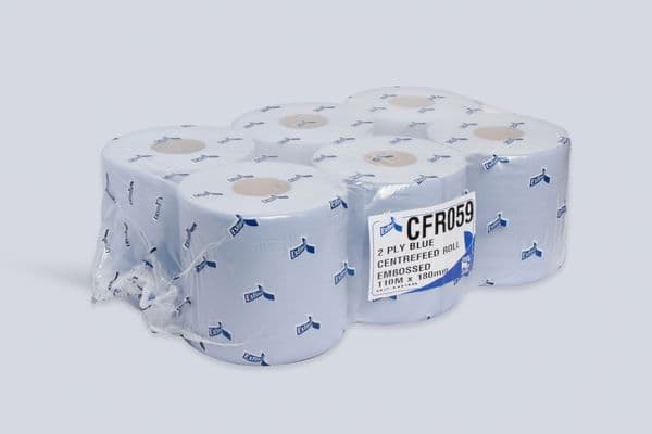 1 Pallet 60 Cases Premium Blue Embossed 2ply Centrefeed Paper Roll