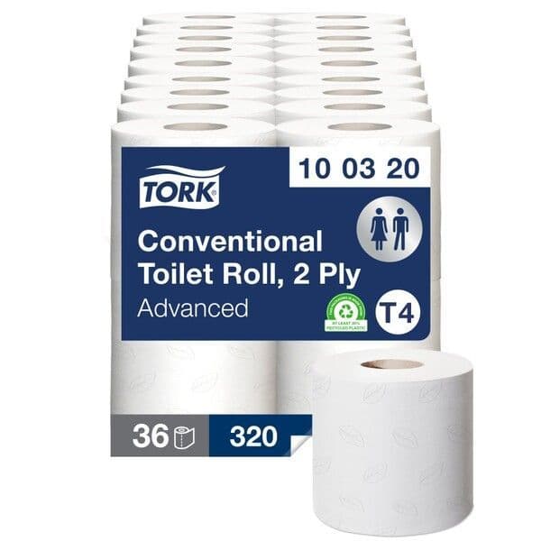 Tork Conventional Toilet Roll 2 Ply 320 Sheet White (Case 36) - 100320