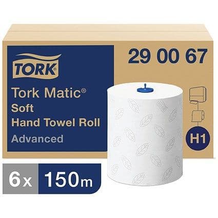 Tork Matic Advanced Paper Hand Towels H1 Rolled White 2 Ply 0.588 m 290067 150 m Pack of 6