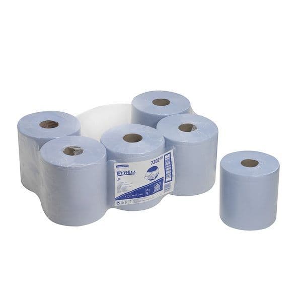 WypAll® Industrial Wiping Paper L20 Centrefeed 7302 - 6 rolls x 380 sheets, 2 ply, blue