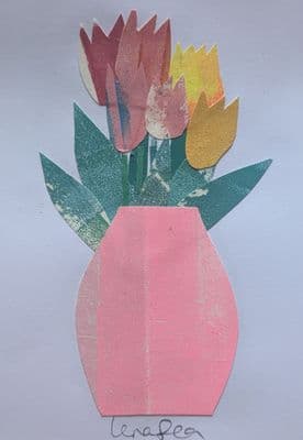 Rainbow Tulips in Pink Vase