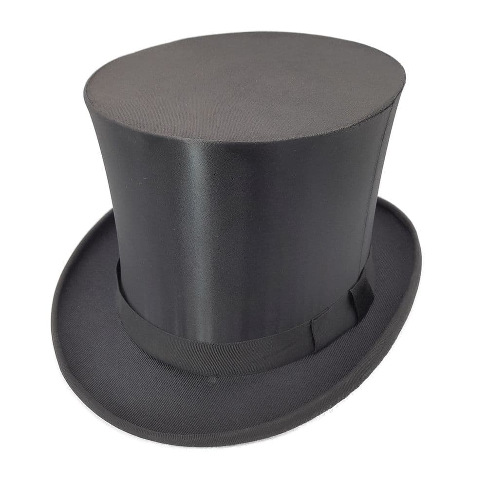 Collapsible Black Top Hat Black Satin Modern New 6" High