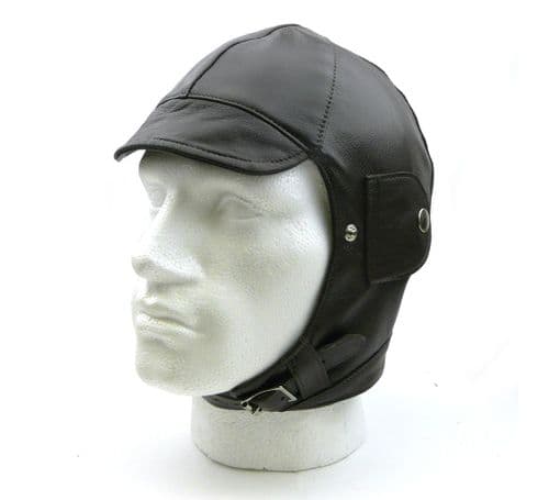 Leather Vintage Car Racing Helmet - Black