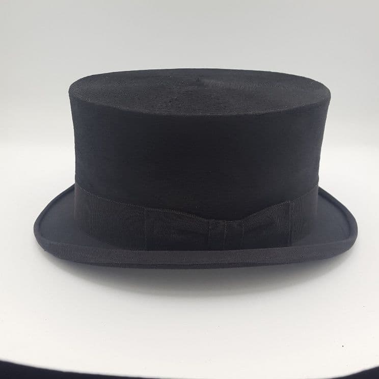 Vintage 60cm Black Silk Top Hat - Size 