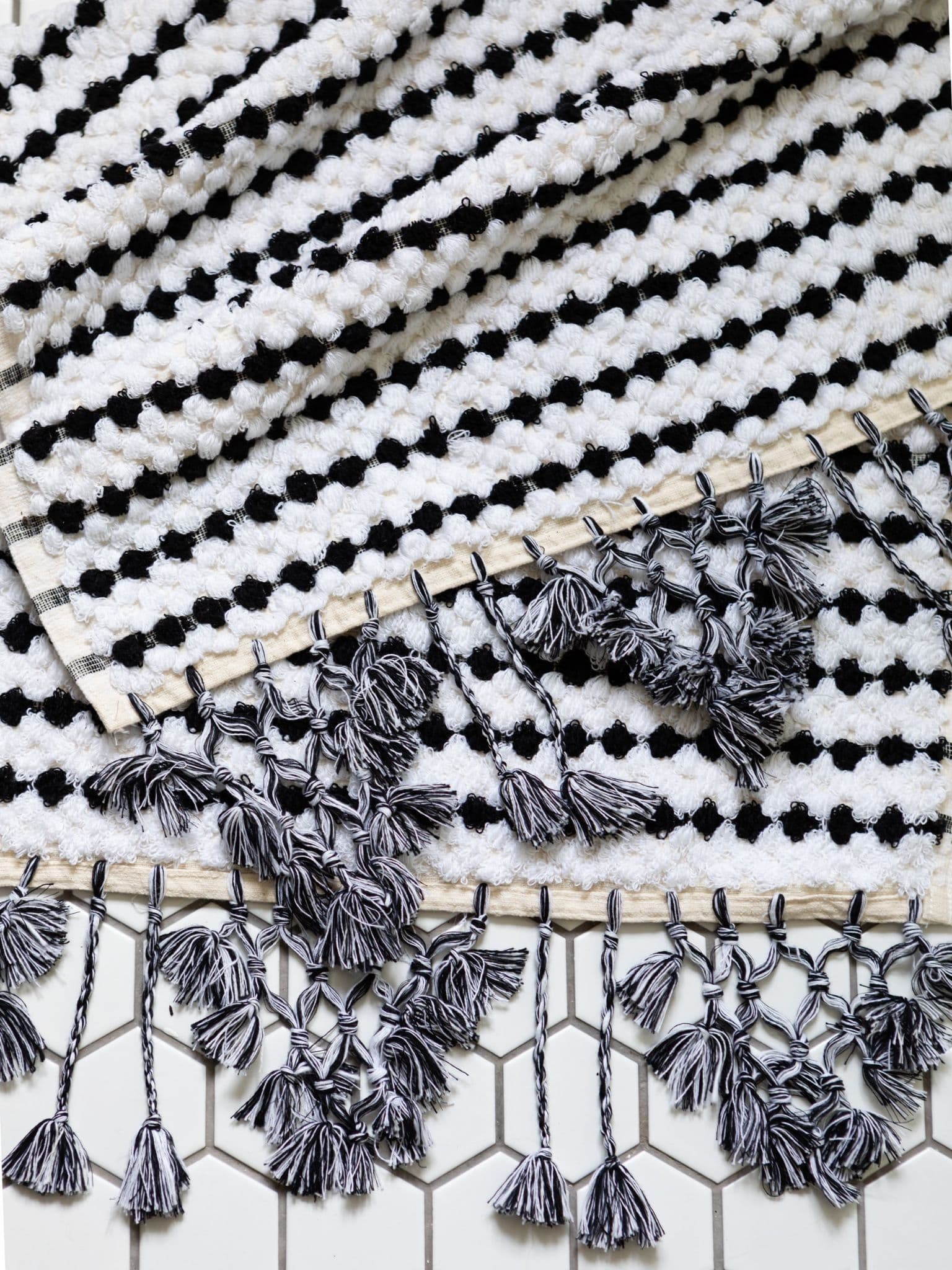 Black and White Spot Organic Cotton Hand Loomed Bath Mat