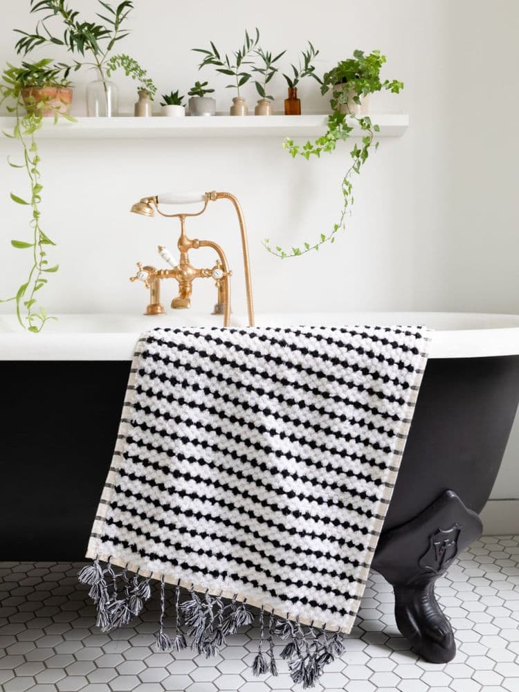 Black and White Spot Organic Cotton Hand Loomed Bath Mat