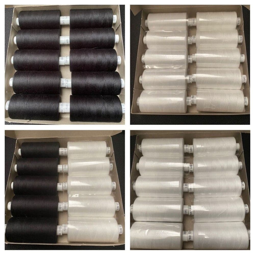 10 x Coats Moon Sewing Machine Polyester Overlocking Thread Cotton 1000 ...