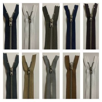 SILVER METAL TEETH TROUSER JEANS ZIP CLOSED ENDED,VARIOUS COLOURS/LENGTHS